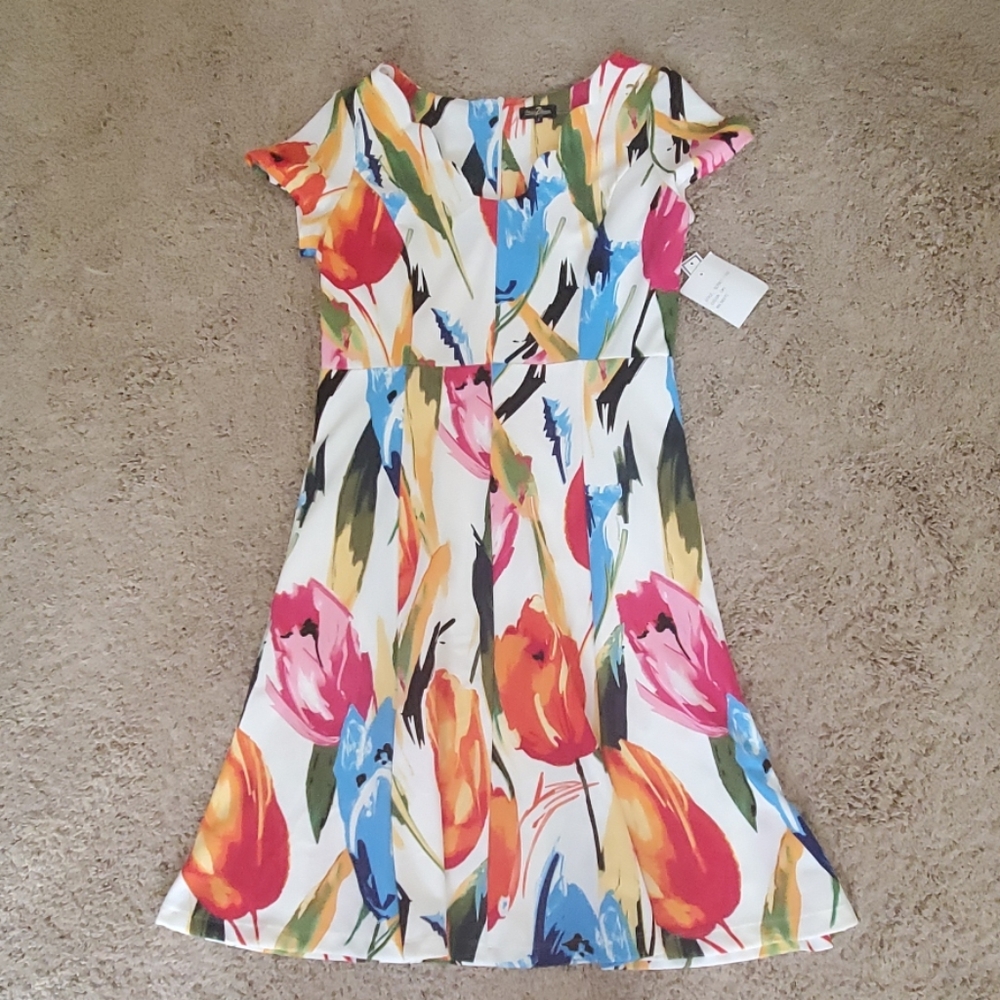 Phase 7 floral dress with scallop neckline NWT